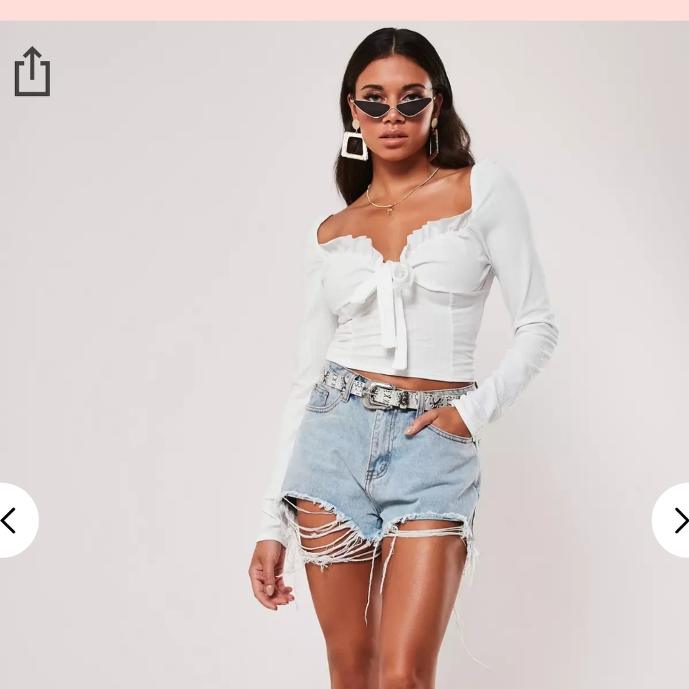Missguided white rib tie front milkmaid crop top